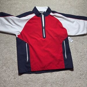 FJ Footjoy Golf Shirt Adult Short Sleeve Polyester Red/white/blue Sz Large